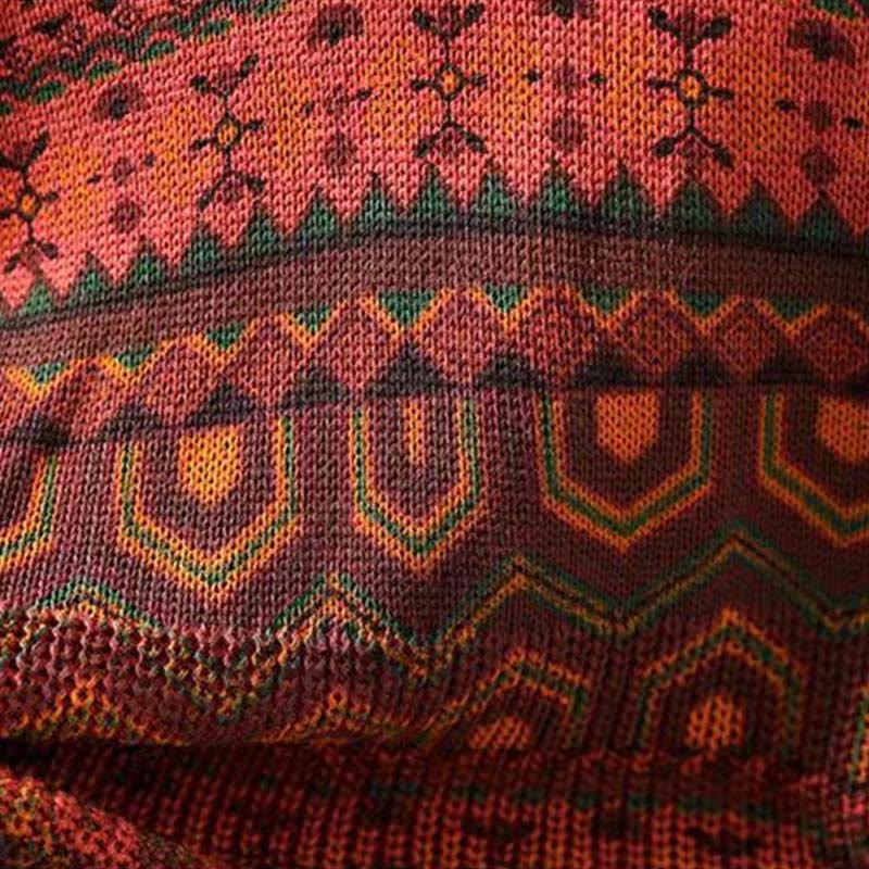 Buddha Stones Fall Striped Geometric Flowers Cotton Women's Long Sleeve Pullover Knitted Hoodie - image 10