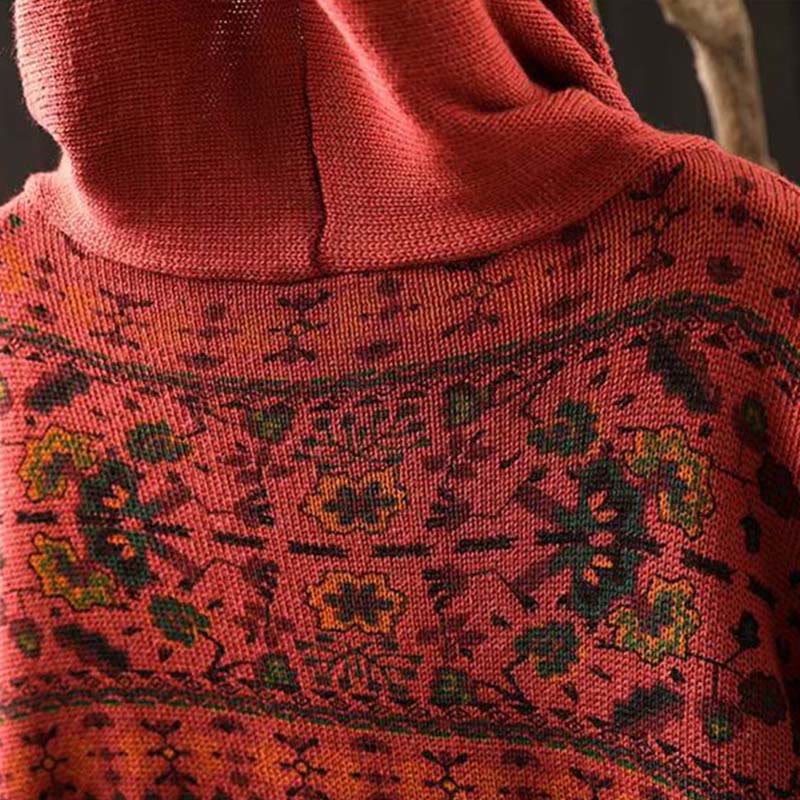 Buddha Stones Fall Striped Geometric Flowers Cotton Women's Long Sleeve Pullover Knitted Hoodie - image 6