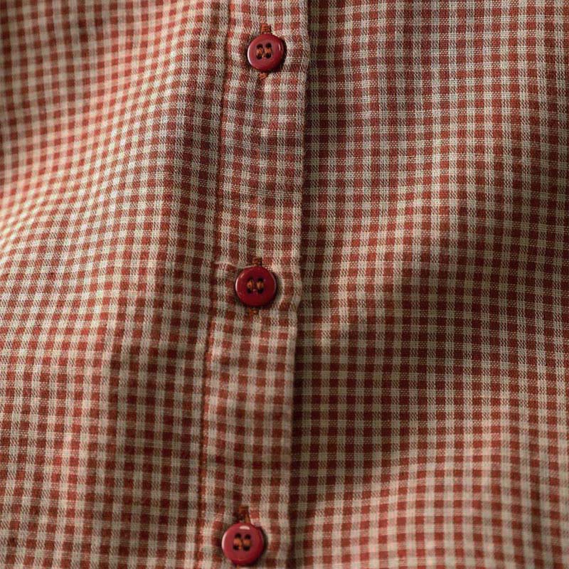 Buddha Stones Fall Tiny Plaid Button Down Ruffle Collar Long Sleeve Women's Cotton Shirt - image 7