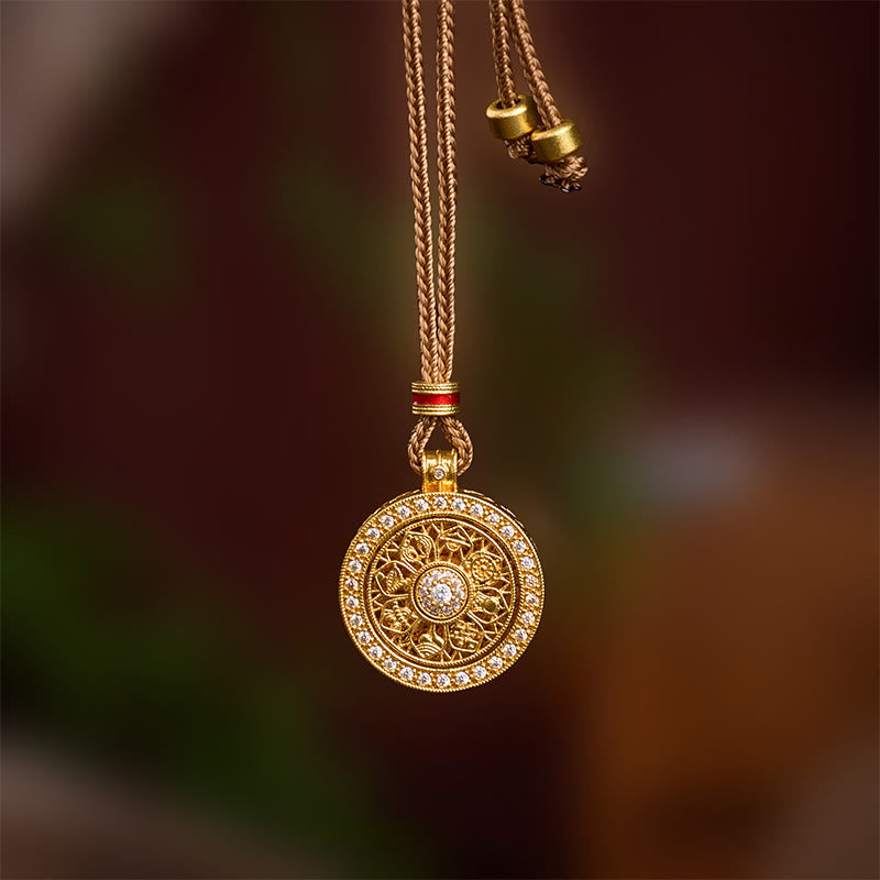 Buddha Stones Lotus Eight Treasures Compass Gourd Copper Plated Gold Wealth Necklace Pendant - Eight Treasures Compass - image 3