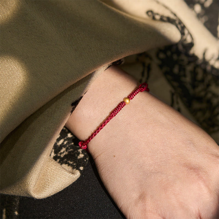 Buddha Stones 925 Sterling Silver Plated Gold Single Bead Strength Braided Red Rope Bracelet Anklet - image 6