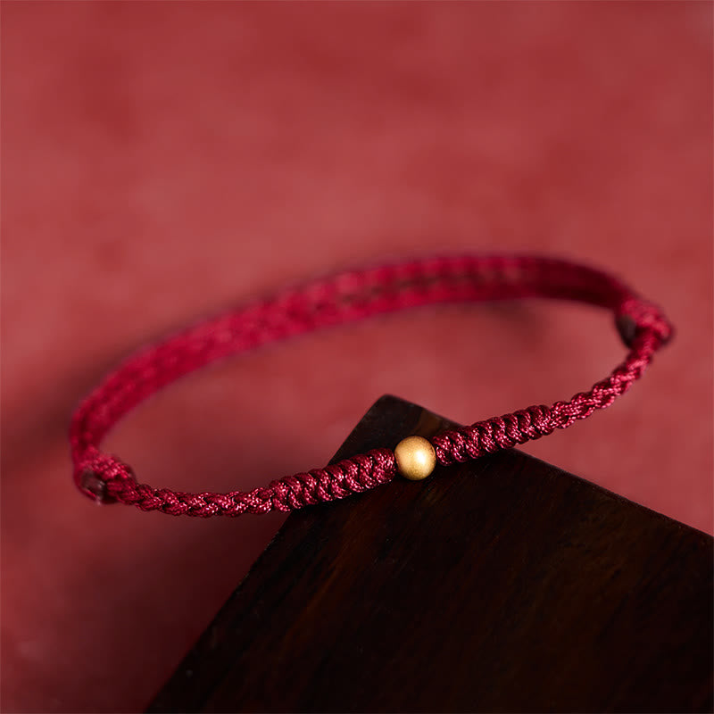 Buddha Stones 925 Sterling Silver Plated Gold Single Bead Strength Braided Red Rope Bracelet Anklet - image 2
