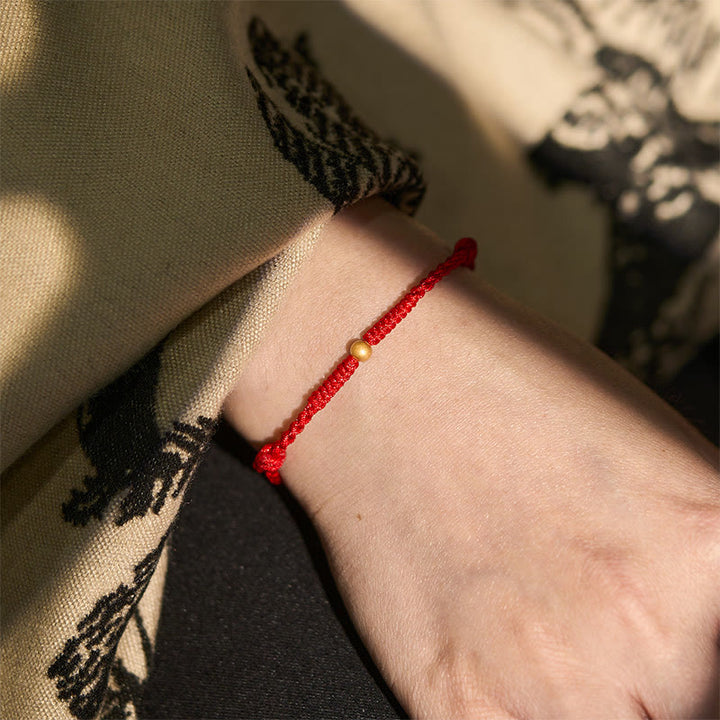 Buddha Stones 925 Sterling Silver Plated Gold Single Bead Strength Braided Red Rope Bracelet Anklet - image 15