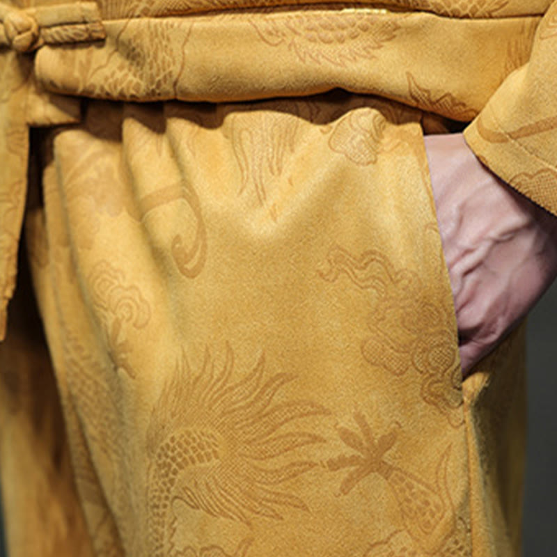 Buddha Stones 2Pcs Spring Dragon Bamboo Clouds Men's Tang Suit Frog-Button Cotton Long Sleeve Jacket Pants Set With Pockets - image 19