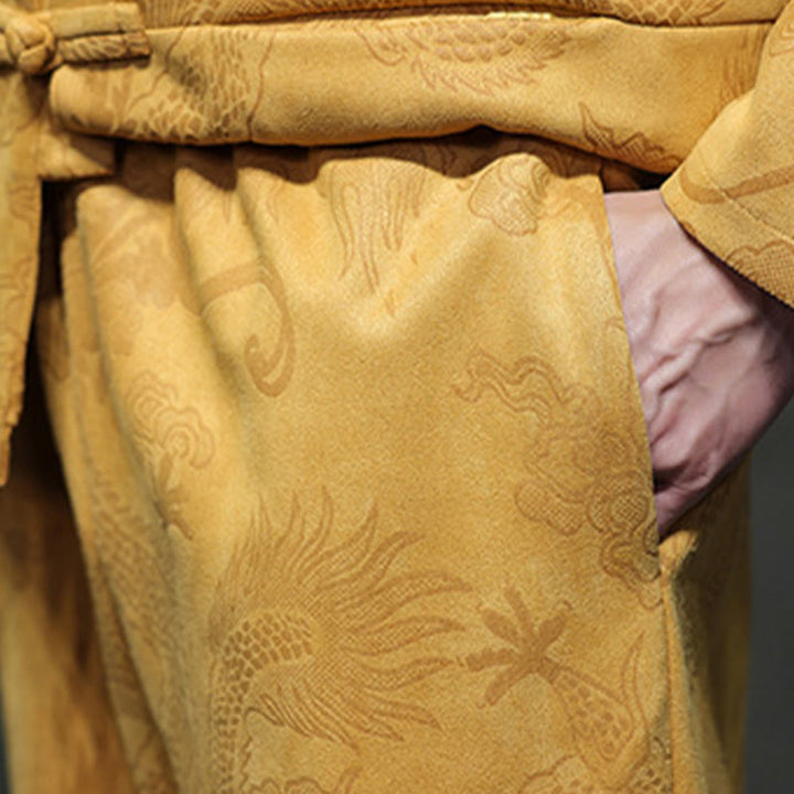 Buddha Stones 2Pcs Spring Dragon Bamboo Clouds Men's Tang Suit Frog-Button Cotton Long Sleeve Jacket Pants Set With Pockets - image 19