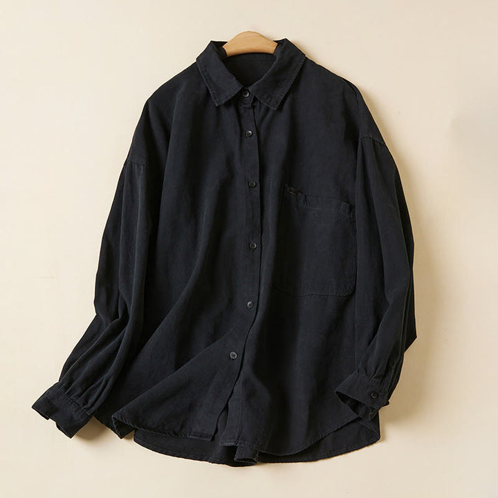 Buddha Stones Casual Buttons Design Women's Stand Collar Long Sleeve Cotton Shirt - Black - US14，UK/AU18，EU46 (2XL) - image 21
