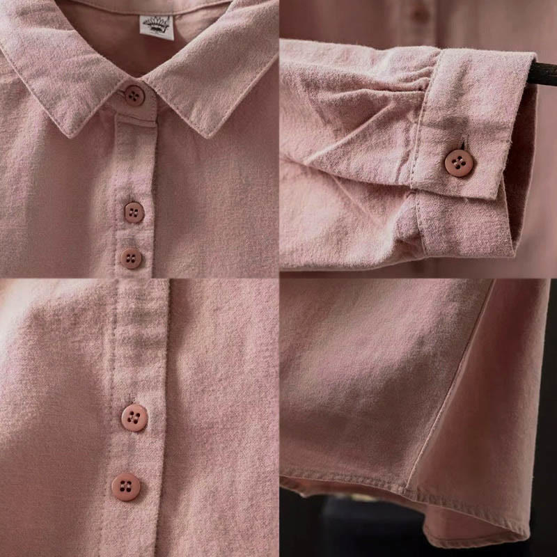 Buddha Stones Fall Solid Color Button Down Stand Collar Long Sleeve Women's Cotton Shirt - image 16