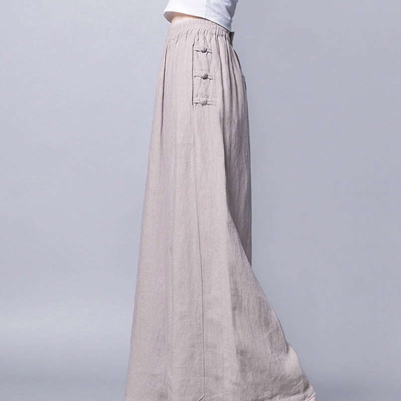 Buddha Stones Casual Frog-Button High Waist Wide Leg Pants With Pockets - image 6
