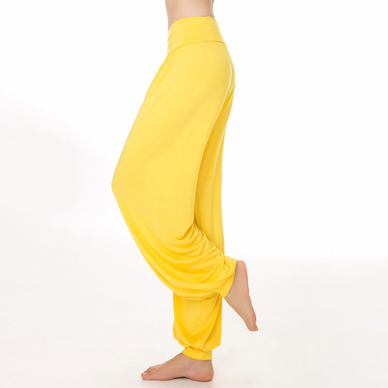 Buddha Stones Plain Color Loose Modal Yoga Dance Harem Pants - Yellow - US12，UK/AU16，EU44 (3XL) - image 28