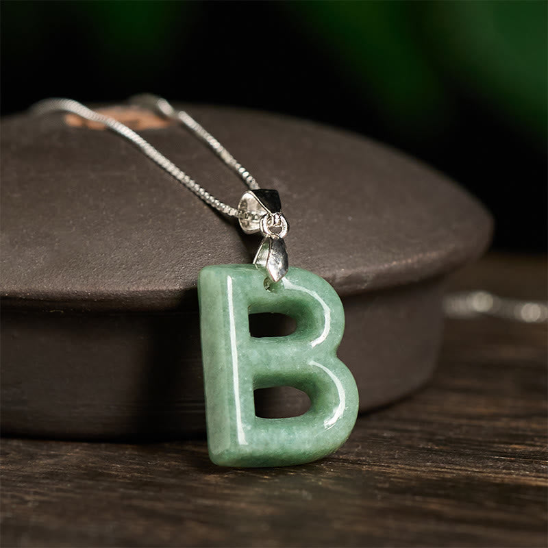 Buddha Stones Natural A-Z Letter Jade Titanium Steel Chain 925 Sterling Silver Chain Prosperity Necklace Pendant - image 53