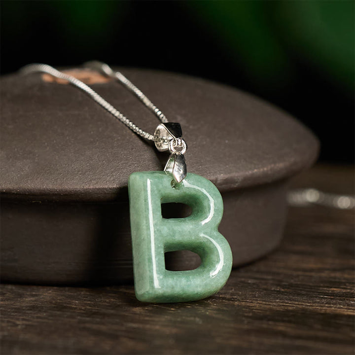 Buddha Stones Natural A-Z Letter Jade Titanium Steel Chain 925 Sterling Silver Chain Prosperity Necklace Pendant - image 53