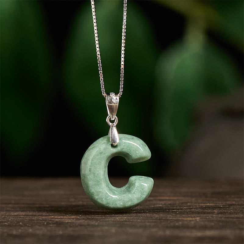 Buddha Stones Natural A-Z Letter Jade Titanium Steel Chain 925 Sterling Silver Chain Prosperity Necklace Pendant - image 58