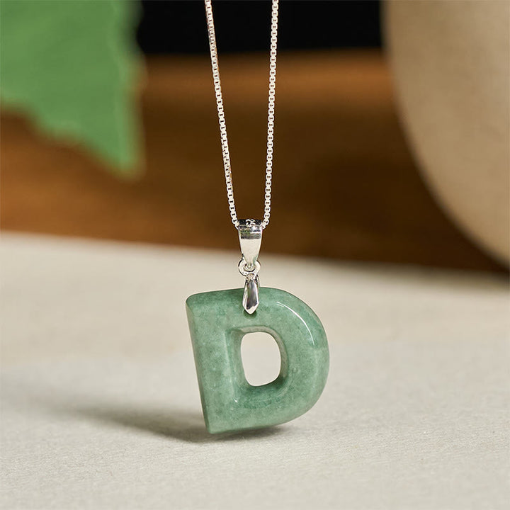 Buddha Stones Natural A-Z Letter Jade Titanium Steel Chain 925 Sterling Silver Chain Prosperity Necklace Pendant - D - Titanium Steel Chain&Silver Chain(One Pendant) - image 63