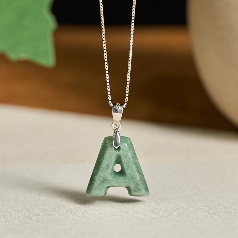 Buddha Stones Natural A-Z Letter Jade Titanium Steel Chain 925 Sterling Silver Chain Prosperity Necklace Pendant - A - Titanium Steel Chain&Silver Chain(One Pendant) - image 43