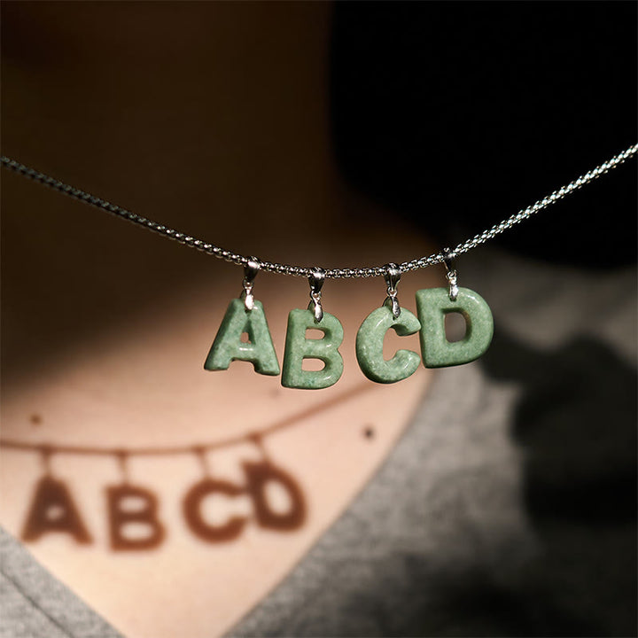 Buddha Stones Natural A-Z Letter Jade Titanium Steel Chain 925 Sterling Silver Chain Prosperity Necklace Pendant - image 40