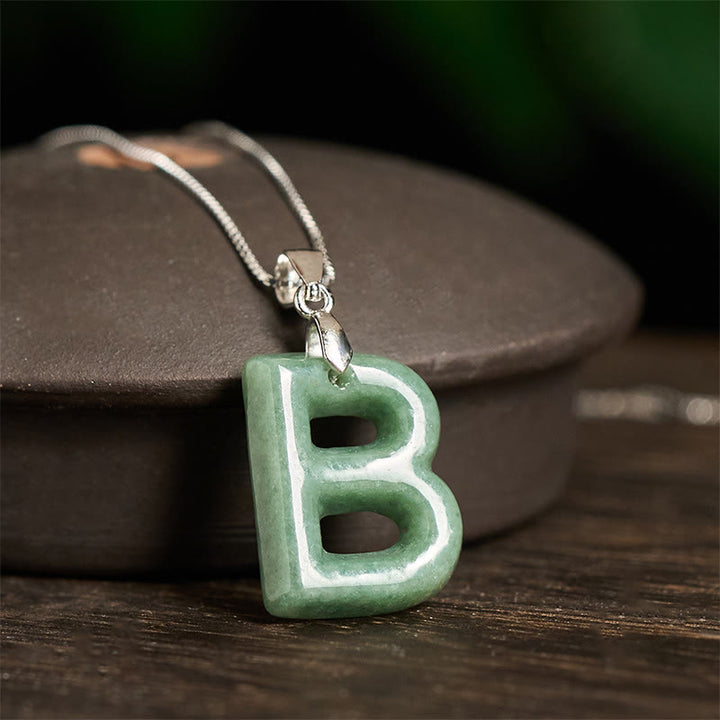 Buddha Stones Natural A-Z Letter Jade Titanium Steel Chain 925 Sterling Silver Chain Prosperity Necklace Pendant - image 52