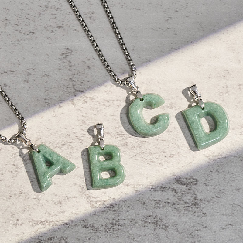 Buddha Stones Natural A-Z Letter Jade Titanium Steel Chain 925 Sterling Silver Chain Prosperity Necklace Pendant - image 34