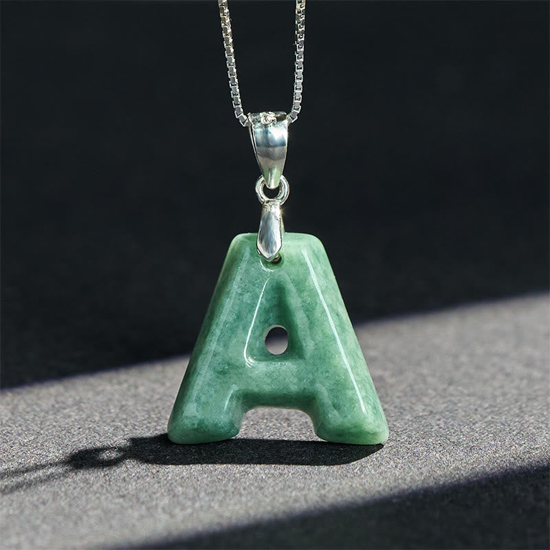 Buddha Stones Natural A-Z Letter Jade Titanium Steel Chain 925 Sterling Silver Chain Prosperity Necklace Pendant - image 46