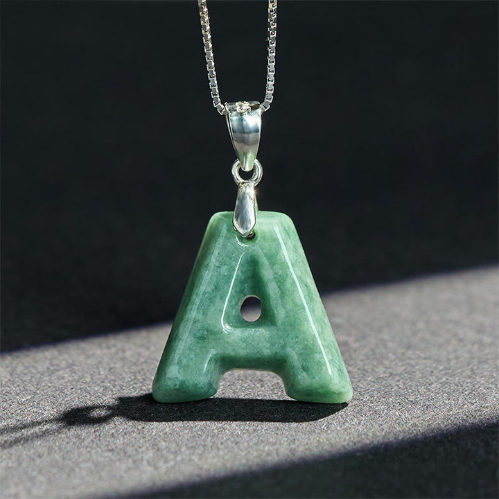 Buddha Stones Natural A-Z Letter Jade Titanium Steel Chain 925 Sterling Silver Chain Prosperity Necklace Pendant - image 46