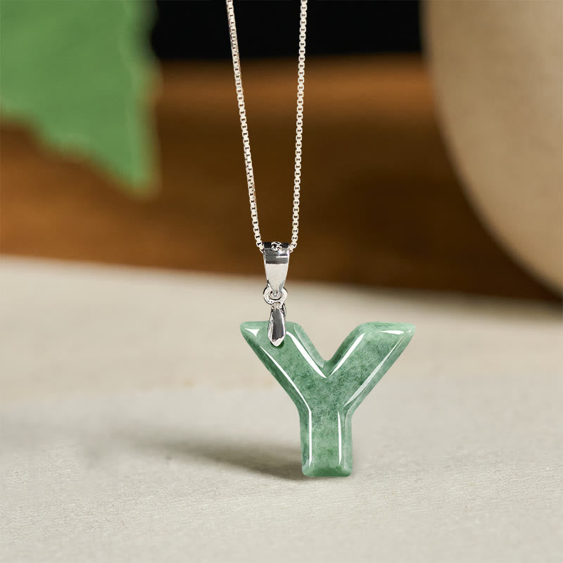 Buddha Stones "May You Find Your Own Meaning" Natural A-Z Letter Jade Titanium Steel Chain Necklace Includes Gift Message Card - image 202