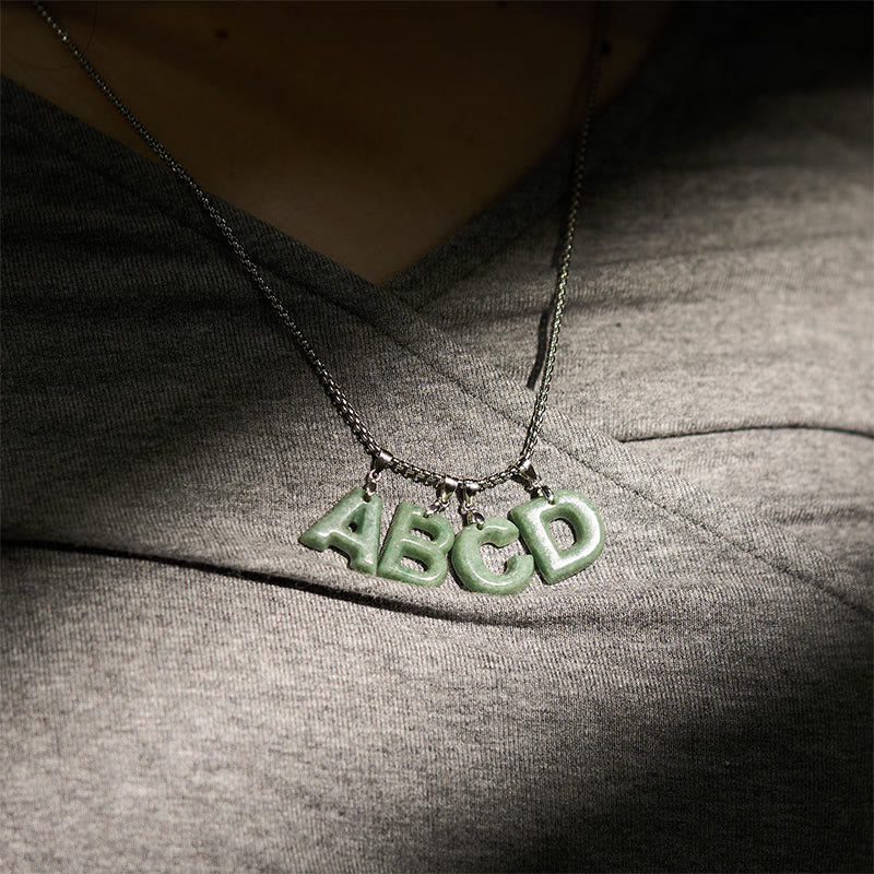 Buddha Stones Natural A-Z Letter Jade Titanium Steel Chain 925 Sterling Silver Chain Prosperity Necklace Pendant - image 39