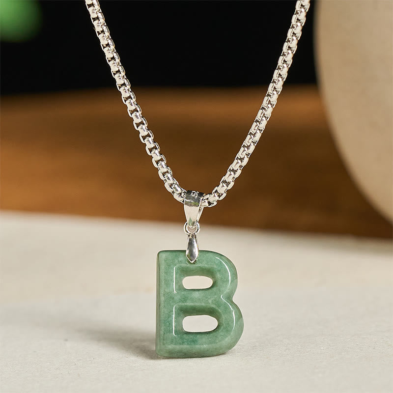 Buddha Stones Natural A-Z Letter Jade Titanium Steel Chain 925 Sterling Silver Chain Prosperity Necklace Pendant - B - Titanium Steel Chain(One Pendant) - image 6