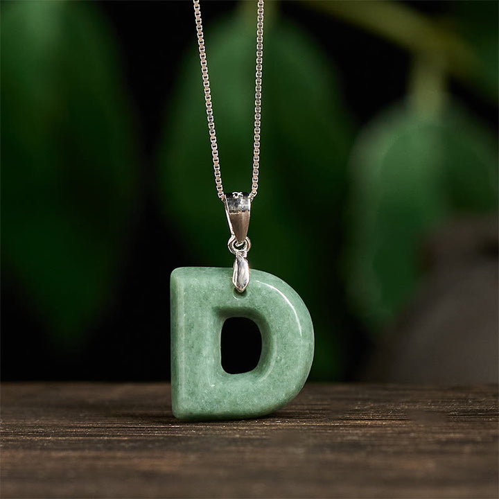 Buddha Stones Natural A-Z Letter Jade Titanium Steel Chain 925 Sterling Silver Chain Prosperity Necklace Pendant - image 64