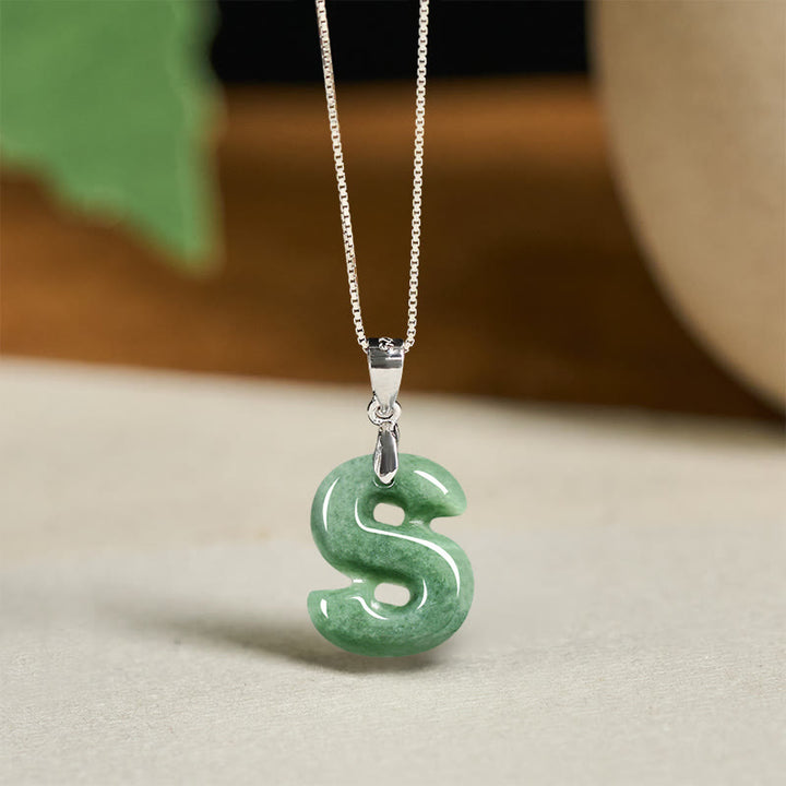 Buddha Stones Natural A-Z Letter Jade Titanium Steel Chain 925 Sterling Silver Chain Prosperity Necklace Pendant - S - Titanium Steel Chain&Silver Chain(One Pendant) - image 83