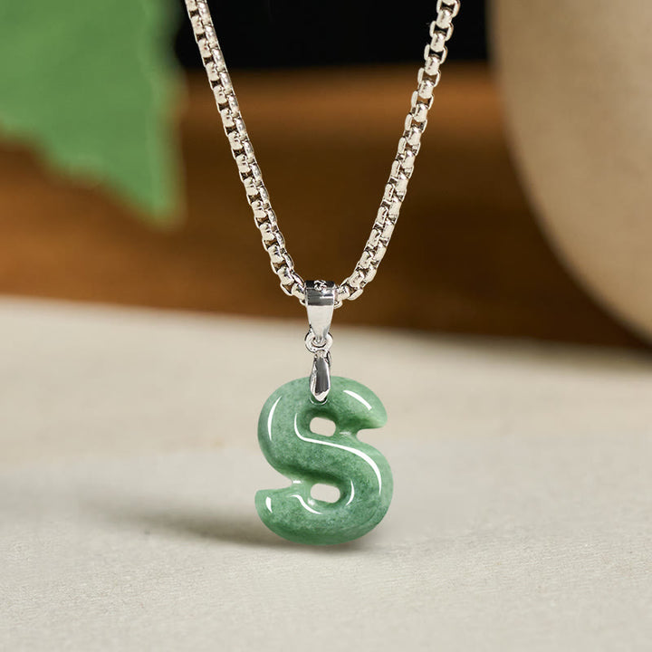 Buddha Stones Natural A-Z Letter Jade Titanium Steel Chain 925 Sterling Silver Chain Prosperity Necklace Pendant - S - Titanium Steel Chain(One Pendant) - image 26