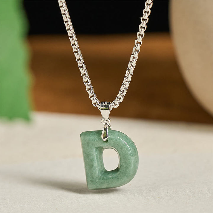 Buddha Stones Natural A-Z Letter Jade Titanium Steel Chain 925 Sterling Silver Chain Prosperity Necklace Pendant - D - Titanium Steel Chain(One Pendant) - image 10
