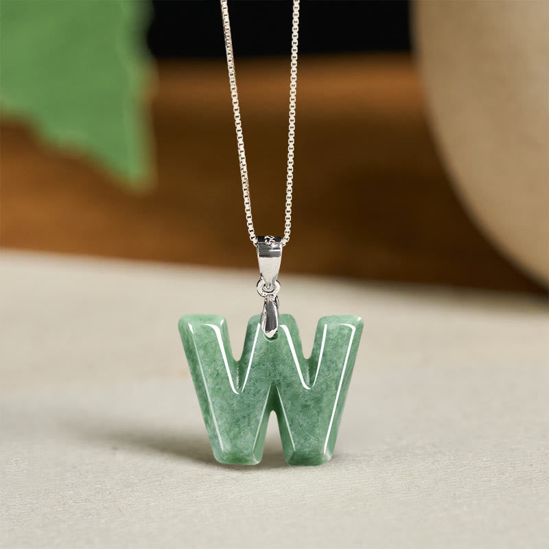 Buddha Stones Natural A-Z Letter Jade Titanium Steel Chain 925 Sterling Silver Chain Prosperity Necklace Pendant - W - Titanium Steel Chain&Silver Chain(One Pendant) - image 87