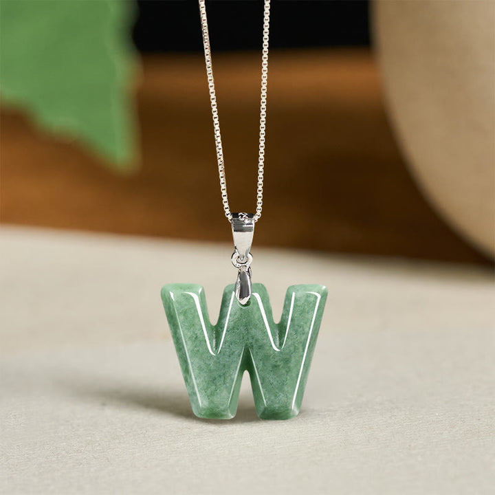 Buddha Stones Natural A-Z Letter Jade Titanium Steel Chain 925 Sterling Silver Chain Prosperity Necklace Pendant - W - Titanium Steel Chain&Silver Chain(One Pendant) - image 87