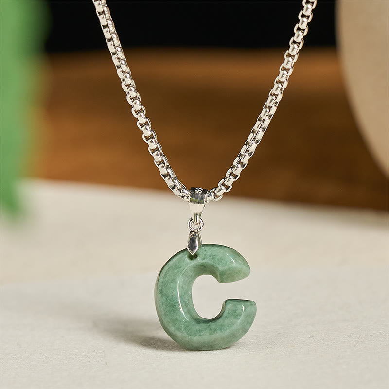 Buddha Stones Natural A-Z Letter Jade Titanium Steel Chain 925 Sterling Silver Chain Prosperity Necklace Pendant - C - Titanium Steel Chain(One Pendant) - image 8