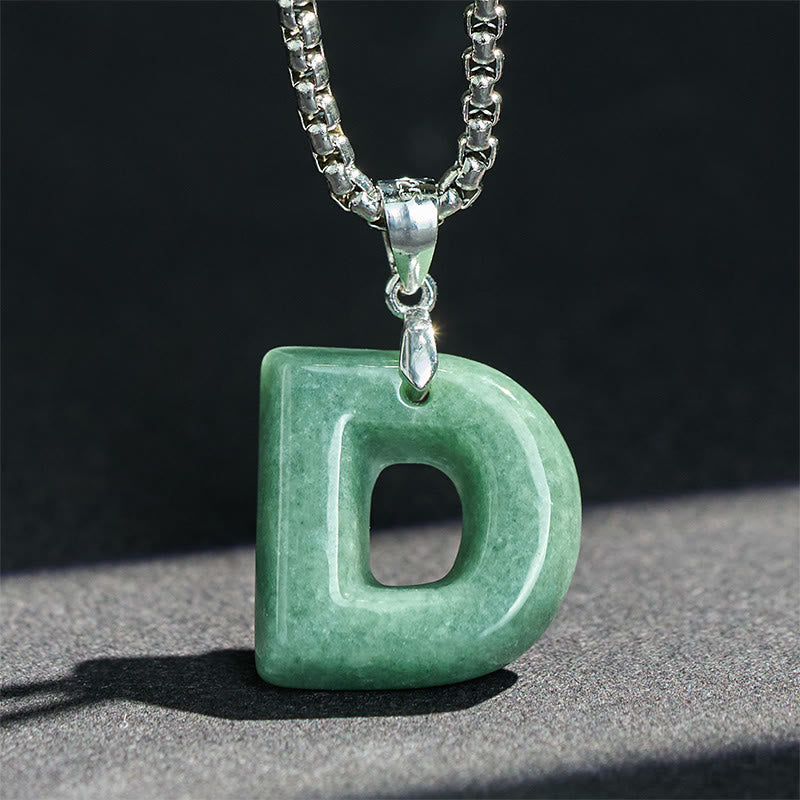 Buddha Stones Natural A-Z Letter Jade Titanium Steel Chain 925 Sterling Silver Chain Prosperity Necklace Pendant - image 11