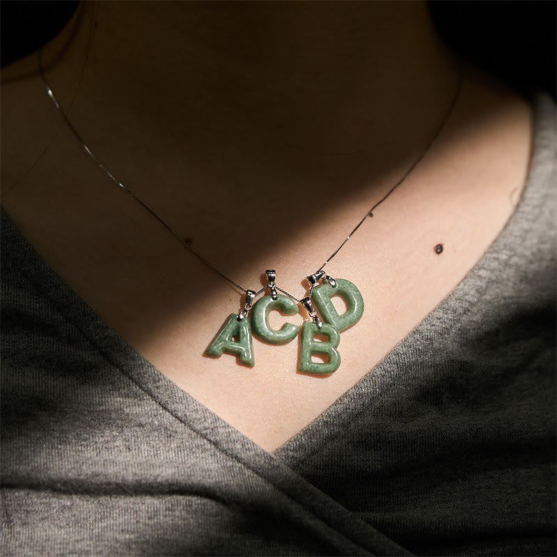 Buddha Stones Natural A-Z Letter Jade Titanium Steel Chain 925 Sterling Silver Chain Prosperity Necklace Pendant - image 93