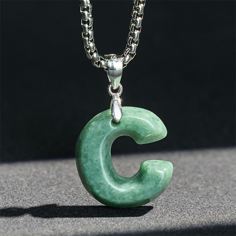 Buddha Stones Natural A-Z Letter Jade Titanium Steel Chain 925 Sterling Silver Chain Prosperity Necklace Pendant - image 9