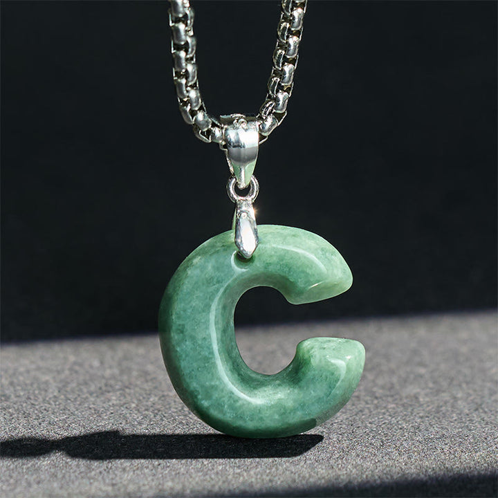 Buddha Stones Natural A-Z Letter Jade Titanium Steel Chain 925 Sterling Silver Chain Prosperity Necklace Pendant - image 9