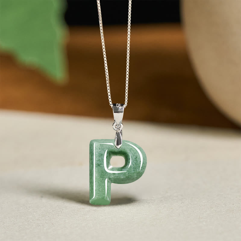Buddha Stones Natural A-Z Letter Jade Titanium Steel Chain 925 Sterling Silver Chain Prosperity Necklace Pendant - P - Titanium Steel Chain&Silver Chain(One Pendant) - image 80