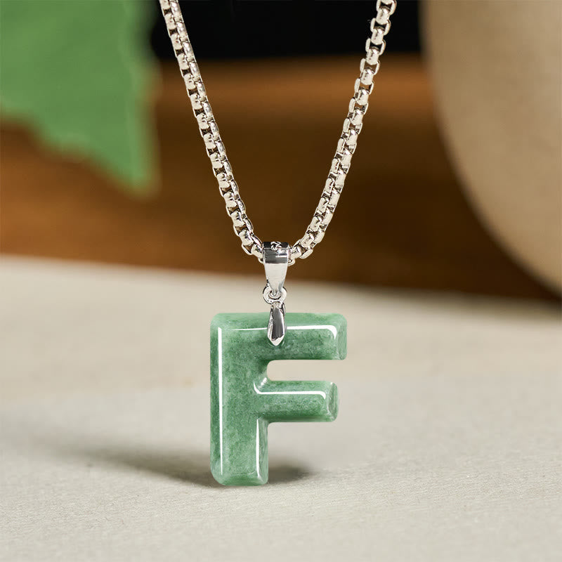 Buddha Stones Natural A-Z Letter Jade Titanium Steel Chain 925 Sterling Silver Chain Prosperity Necklace Pendant - F - Titanium Steel Chain(One Pendant) - image 13