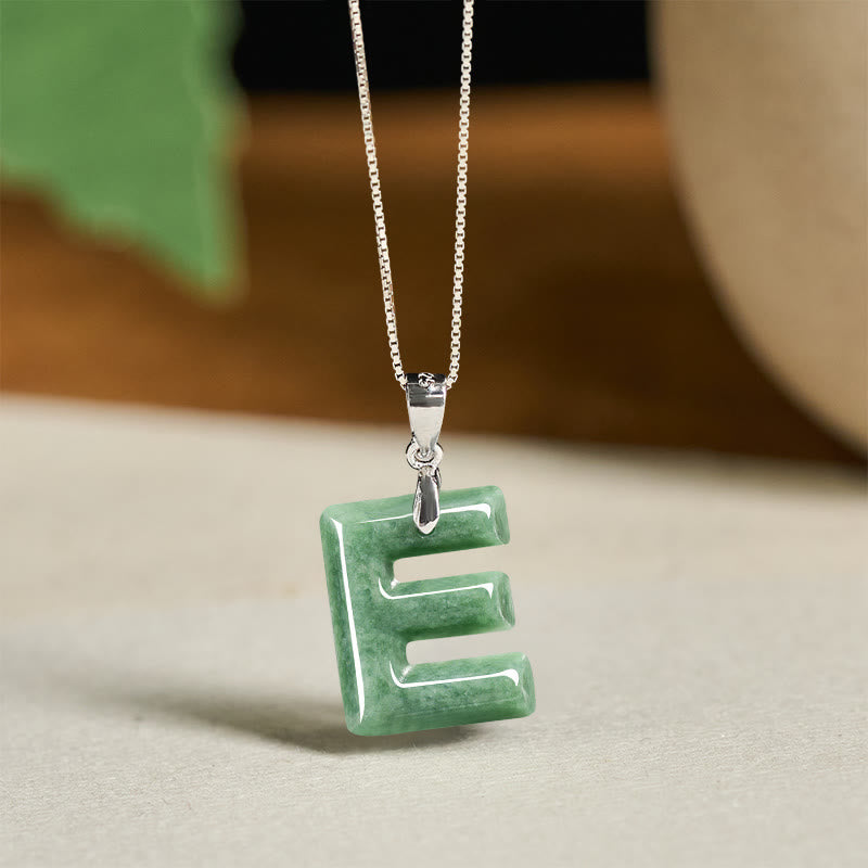 Buddha Stones Natural A-Z Letter Jade Titanium Steel Chain 925 Sterling Silver Chain Prosperity Necklace Pendant - E - Titanium Steel Chain&Silver Chain(One Pendant) - image 69