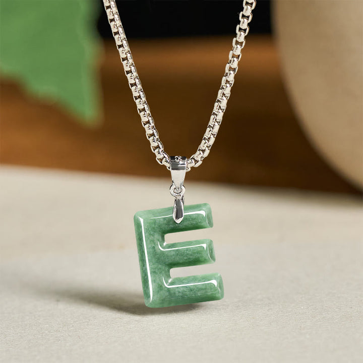 Buddha Stones Natural A-Z Letter Jade Titanium Steel Chain 925 Sterling Silver Chain Prosperity Necklace Pendant - E - Titanium Steel Chain(One Pendant) - image 12