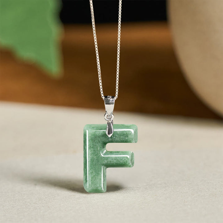Buddha Stones Natural A-Z Letter Jade Titanium Steel Chain 925 Sterling Silver Chain Prosperity Necklace Pendant - F - Titanium Steel Chain&Silver Chain(One Pendant) - image 70