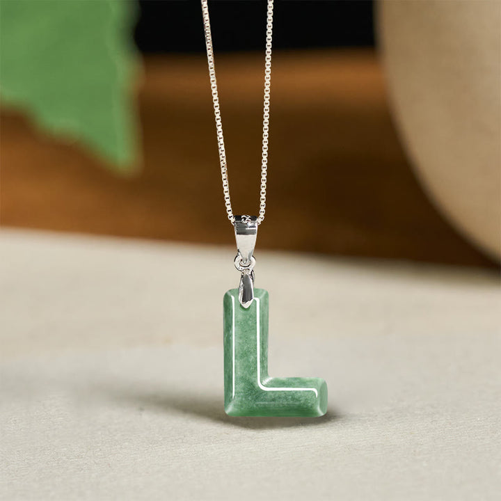 Buddha Stones Natural A-Z Letter Jade Titanium Steel Chain 925 Sterling Silver Chain Prosperity Necklace Pendant - L - Titanium Steel Chain&Silver Chain(One Pendant) - image 76