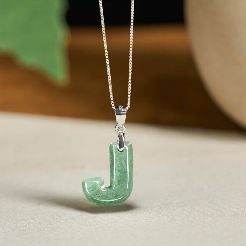Buddha Stones Natural A-Z Letter Jade Titanium Steel Chain 925 Sterling Silver Chain Prosperity Necklace Pendant - J - Titanium Steel Chain&Silver Chain(One Pendant) - image 74