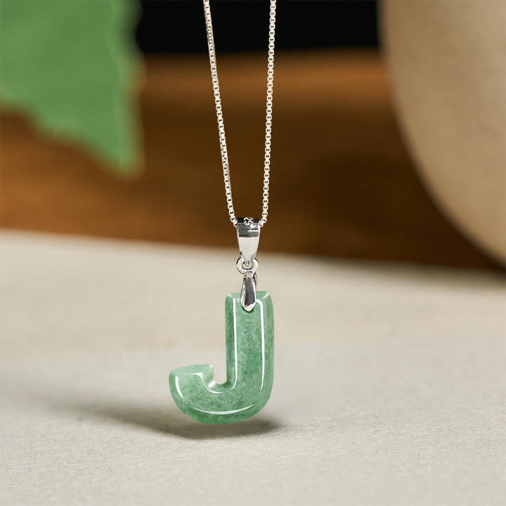 Buddha Stones Natural A-Z Letter Jade Titanium Steel Chain 925 Sterling Silver Chain Prosperity Necklace Pendant - J - Titanium Steel Chain&Silver Chain(One Pendant) - image 74