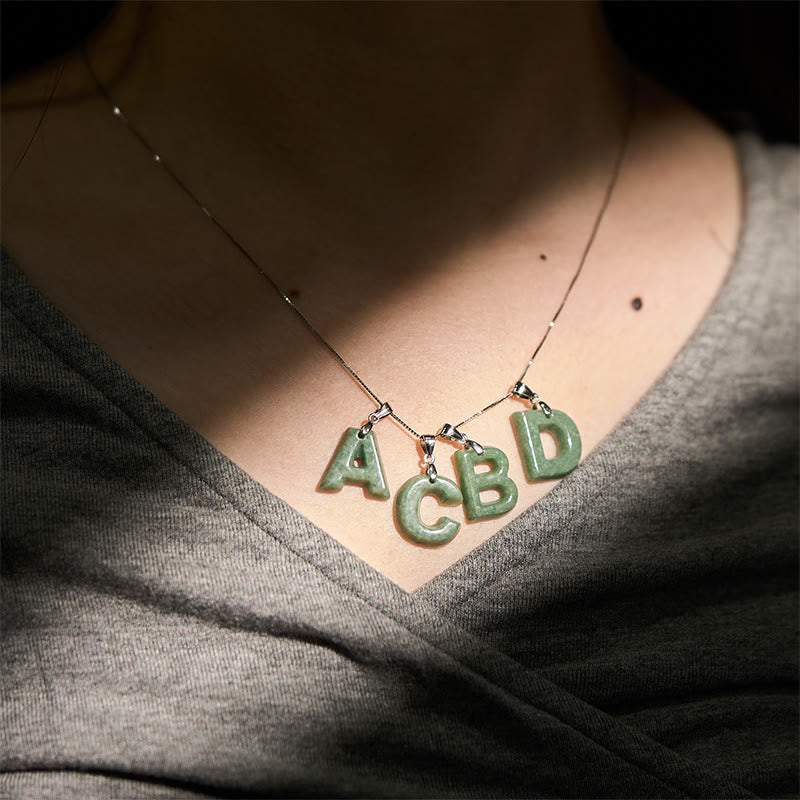 Buddha Stones Natural A-Z Letter Jade Titanium Steel Chain 925 Sterling Silver Chain Prosperity Necklace Pendant - image 94