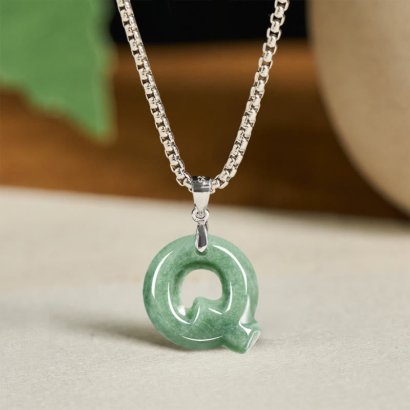 Buddha Stones Natural A-Z Letter Jade Titanium Steel Chain 925 Sterling Silver Chain Prosperity Necklace Pendant - Q - Titanium Steel Chain(One Pendant) - image 24