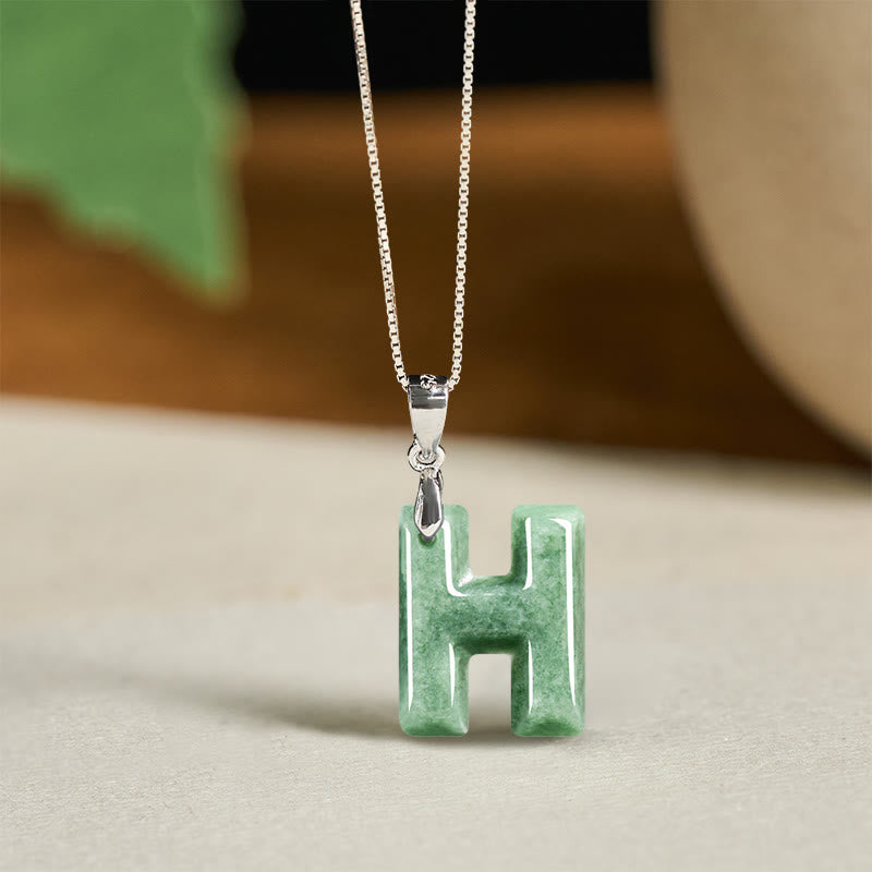 Buddha Stones Natural A-Z Letter Jade Titanium Steel Chain 925 Sterling Silver Chain Prosperity Necklace Pendant - H - Titanium Steel Chain&Silver Chain(One Pendant) - image 72