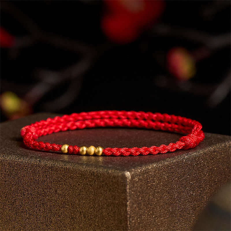 Buddha Stones 925 Sterling Silver Plated Gold Beads Red String Connection Adjustable Bracelet - image 4
