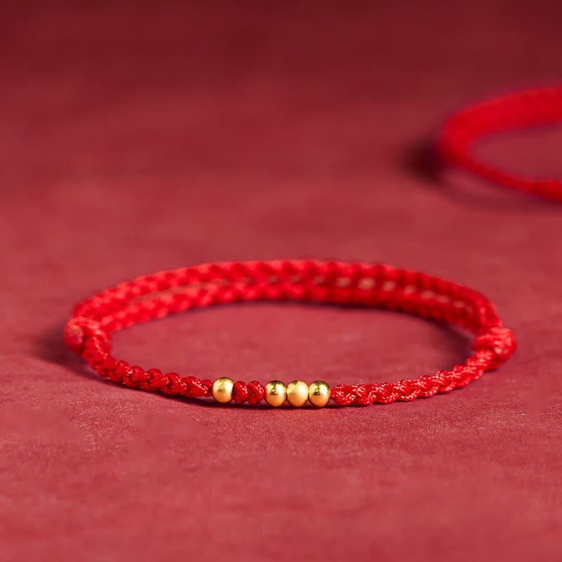 Buddha Stones 925 Sterling Silver Plated Gold Beads Red String Connection Adjustable Bracelet - Red Rope(One&Three Gold Beads) - 24cm - image 0